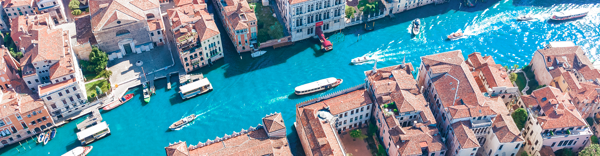 Venice’s Grand Canal and colourful palaces seen from above